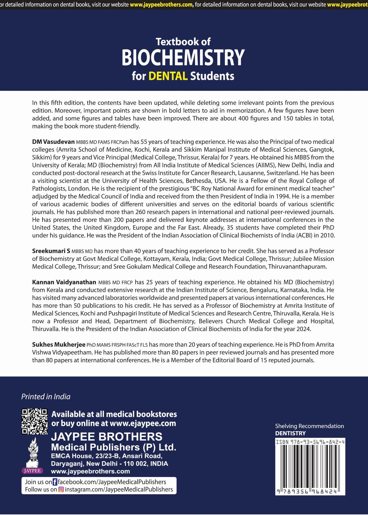 Textbook of Biochemistry for Dental Students, 5/E for BDS Students | Dental-Focused Biochemistry with 400+ Figures, 150 Tables, Oral Health Correlations and MCQ Question Bank: 1