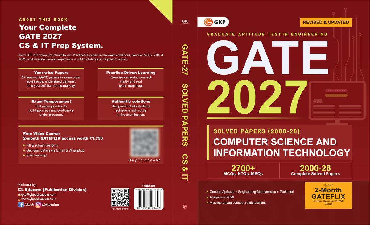 GATE 2027 Computer Science & Information Technology | Year-wise Previous Year Solved Papers (2000–2026) | 27 Years PYQ with Detailed Solutions | MCQs, NTQs & MSQs | GATE CS IT Yearwise Question Bank
