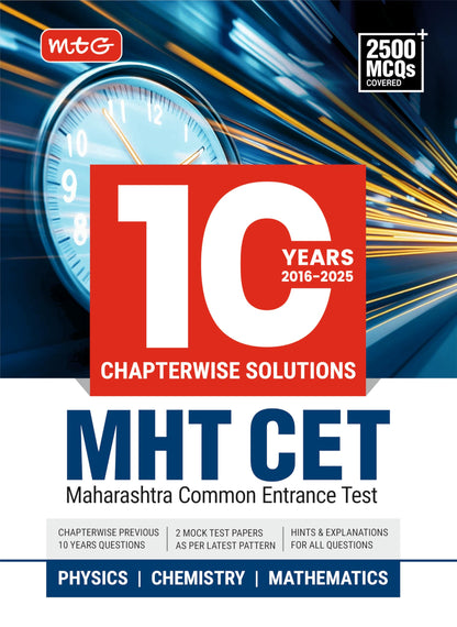 MTG 10 Years MHTCET Chapterwise Previous Solved Questions Papers (PYQ Book) For 2026 Exam | MHT CET Mock Test Papers For Physics, Chemistry & Mathematics