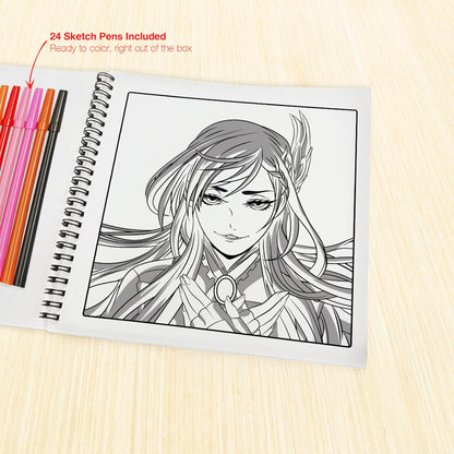 The Crafthives Anime Coloring Book Volume 1 | 24 Anime Character Designs | Smooth Coloring Pages for Sketch Pens & Markers | Spiral Bound Creative Art Book for Kids Teens Adults