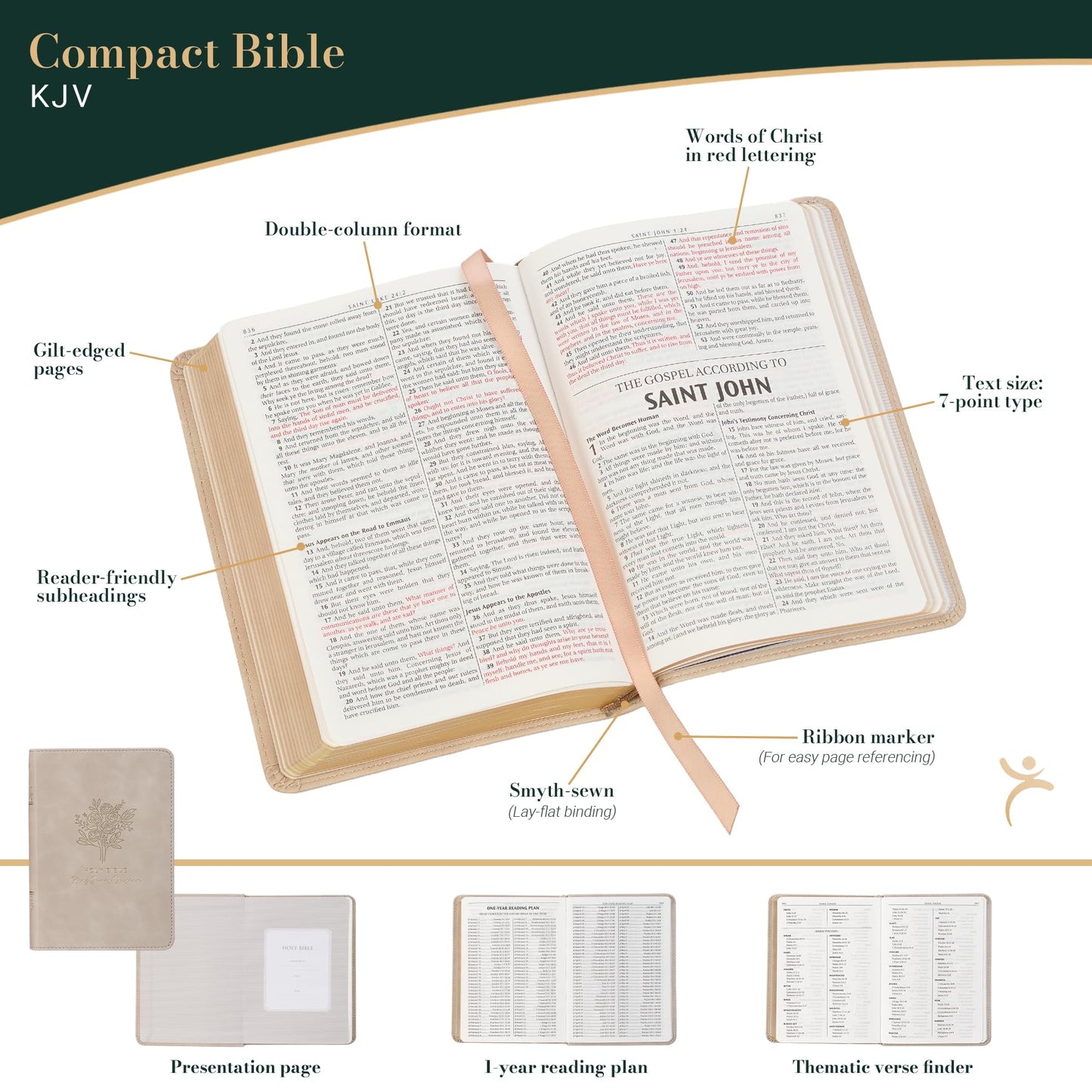 KJV Bible Compact (Faux Leather, Taupe)