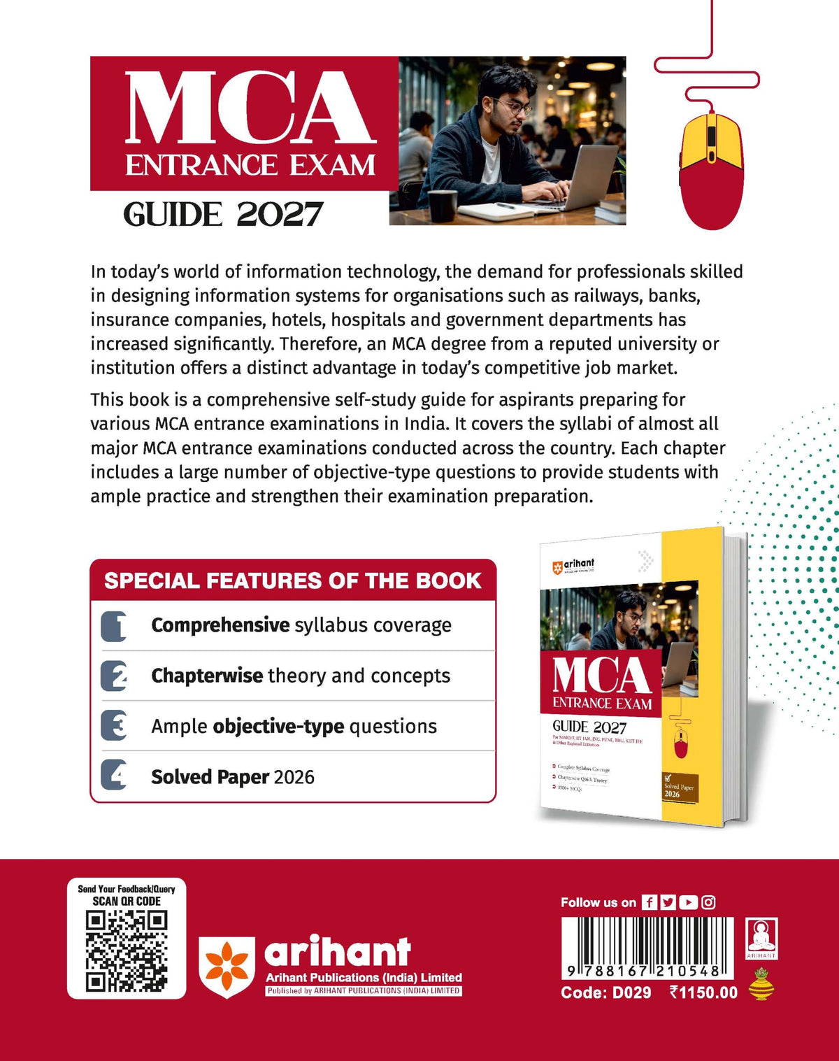 Arihant MCA Entrance Exam 2027 | Study Guide NIMCET, CUET-PG, JAM, JNU, Pune University, BHU, KIT JEE & Other Regional Entrances | Syllabus Coverage, Chapterwise Theory, 3500+ MCQs & Solved Paper 2026