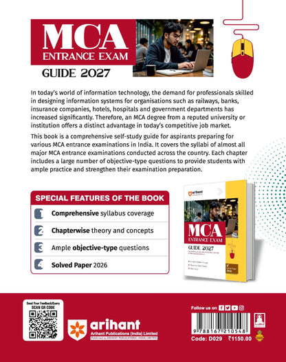 Arihant MCA Entrance Exam 2027 | Study Guide NIMCET, CUET-PG, JAM, JNU, Pune University, BHU, KIT JEE & Other Regional Entrances | Syllabus Coverage, Chapterwise Theory, 3500+ MCQs & Solved Paper 2026