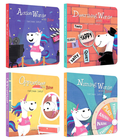 My First Words – Box Set of 4 Board Books: Naming Words, Action Words, Describing Words & Opposite Words | Brightly Illustrated Vocabulary Builder for Babies, Toddlers & Preschoolers | Early Learning Board Books | Ages 0–5 Years