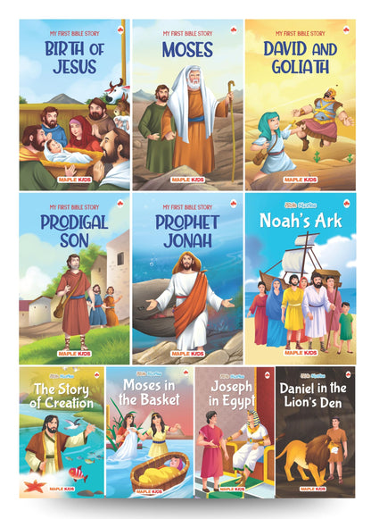 Story Books for Kids - Bible Stories (Illustrated) - (Set of 10 Books) - English Stories for Children - Birth of Jesus, Prophet Jonah, Moses, The Story of Creation, etc., - Moral Stories - Age 3+