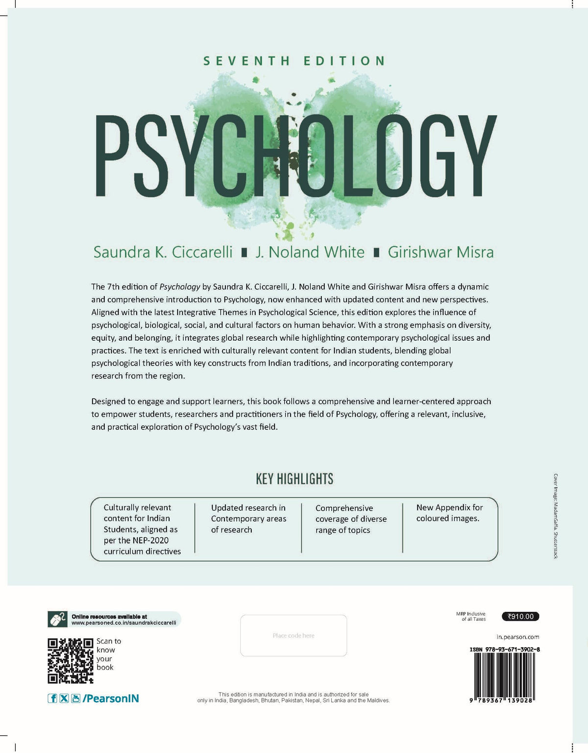 Psychology (7th Edition) | Pearson | NEP 2020 Aligned | By Saundra K. Ciccarelli, J. Noland White & Girishwar Misra