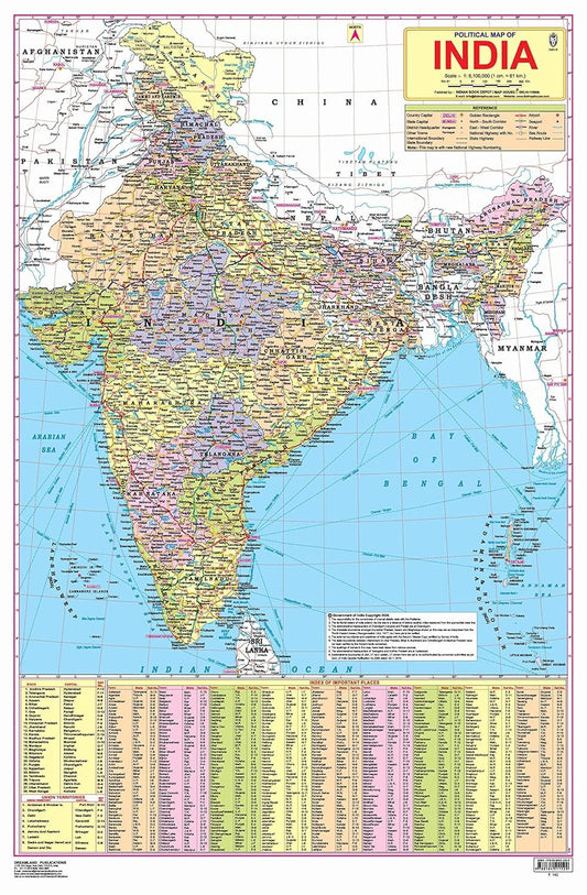 India Map Educational Wall Chart (48 x 73 cm) – Both-Side Laminated with New Union Territories of Jammu & Kashmir and Ladakh | Detailed Political & Physical Features | Durable, Colourful & Up-to-Date Map for School, Home and Office