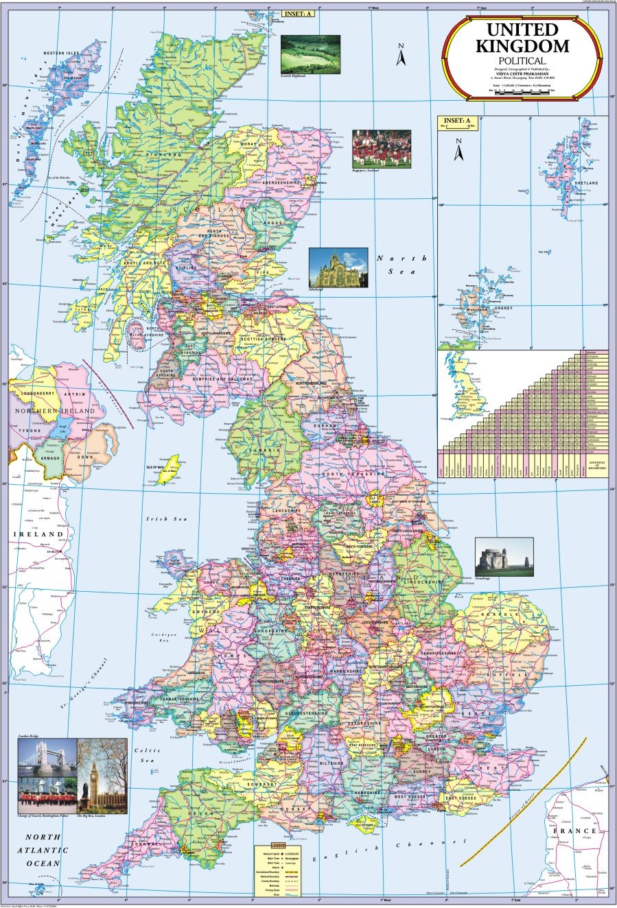 United Kingdom Map (England, Wales, Ireland, Scotlant)