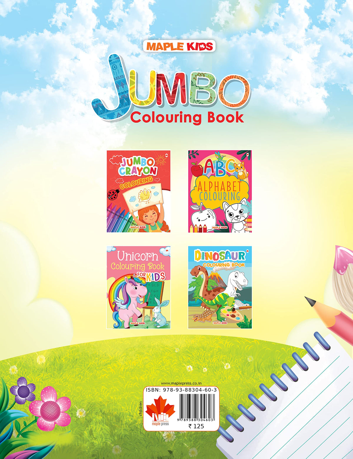Jumbo Colouring Book - Activity Colouring Book for 3 to 5 years old kids - Gift to children for painting, drawing and colouring with reference guide