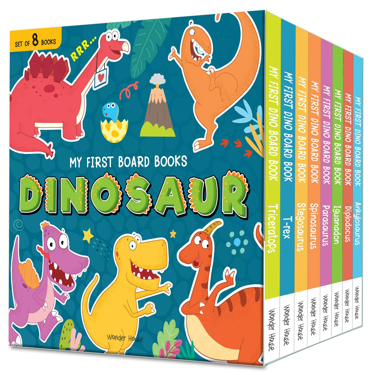 My First Dinosaur Board Books (8 Box Set) | Age 2–5 Years | Early Learning | Dino Gift Set For Kids | Preschool & Kindergarten | Latest Edition | T-Rex | Triceratops | Stego & Spino Saurus & More