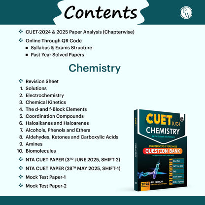 PW CUET UG Entrance Exam Books 2026 – Chemistry | Chapterwise & Topicwise MCQs Question Bank | Theory + Exercises | CUET UG PYQ (2025–2022) | Mock Tests | Latest NTA Pattern
