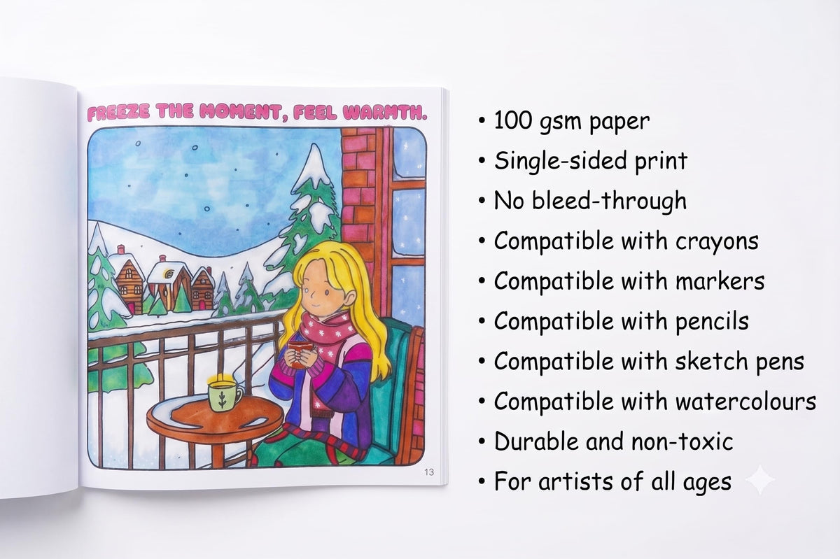 Cozy Winters: A Stress-Relieving Coloring Book for Adults & Kids with Christmas Vibes, Snowy Scenes & Winter Moments
