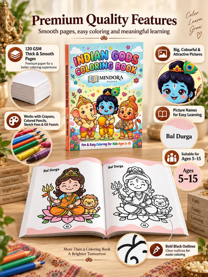 Indian Gods Coloring Book for Kids |120 GSM Thick Pages I Premium Quality Illustrations | Hindu God Colouring Book | 11x8.5 inch | Age 5-15+ Years