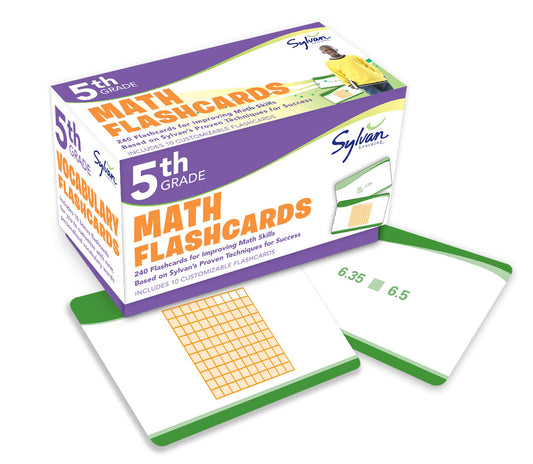 5th Grade Math Flashcards: 240 Flashcards for Improving Math Skills (Decimals  Fractions  Percents  Adding and Subtracting Fractions  Geometry) (Sylvan Math Flashcards) by Sylvan Learning (Author) book cover