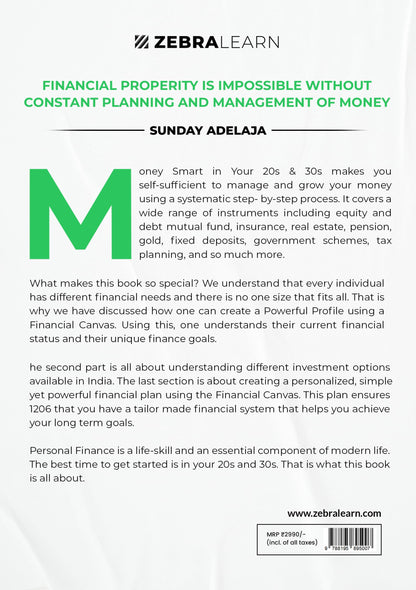 Money Smart in Your 20s & 30s - Beginners' Handbook for Financial Fitness in India | Investing, Mutual Funds, Tax Planning, Retirement Planning, Insurances, Stocks | Zebralearn Books