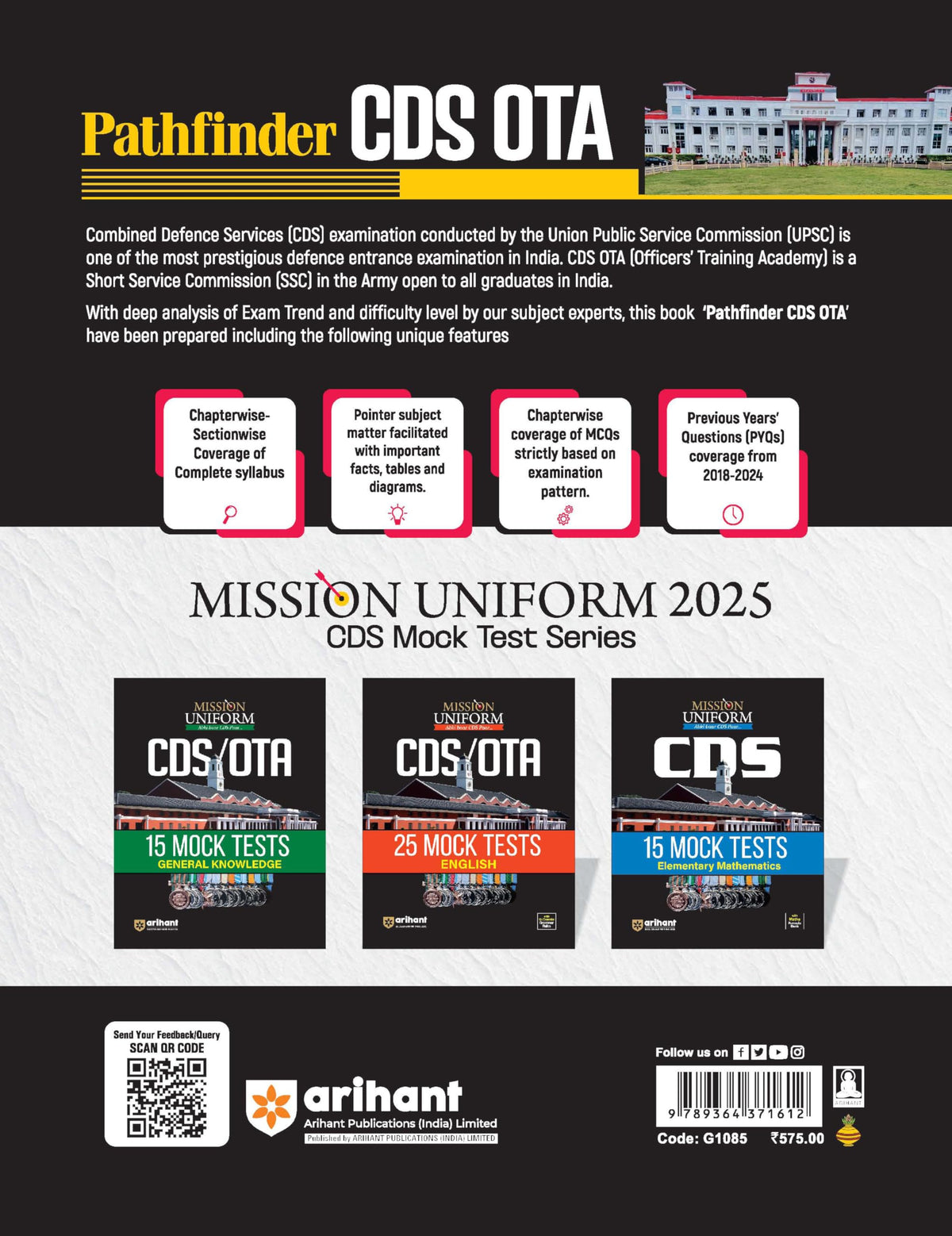 Arihant Pathfinder CDS OTA Entrance Exam | English & General Knowledge Study Guide | 5000+ MCQs & PYQs with Study Notes | Combined Defence Services Preparation Book | UPSC CDS OTA Exam