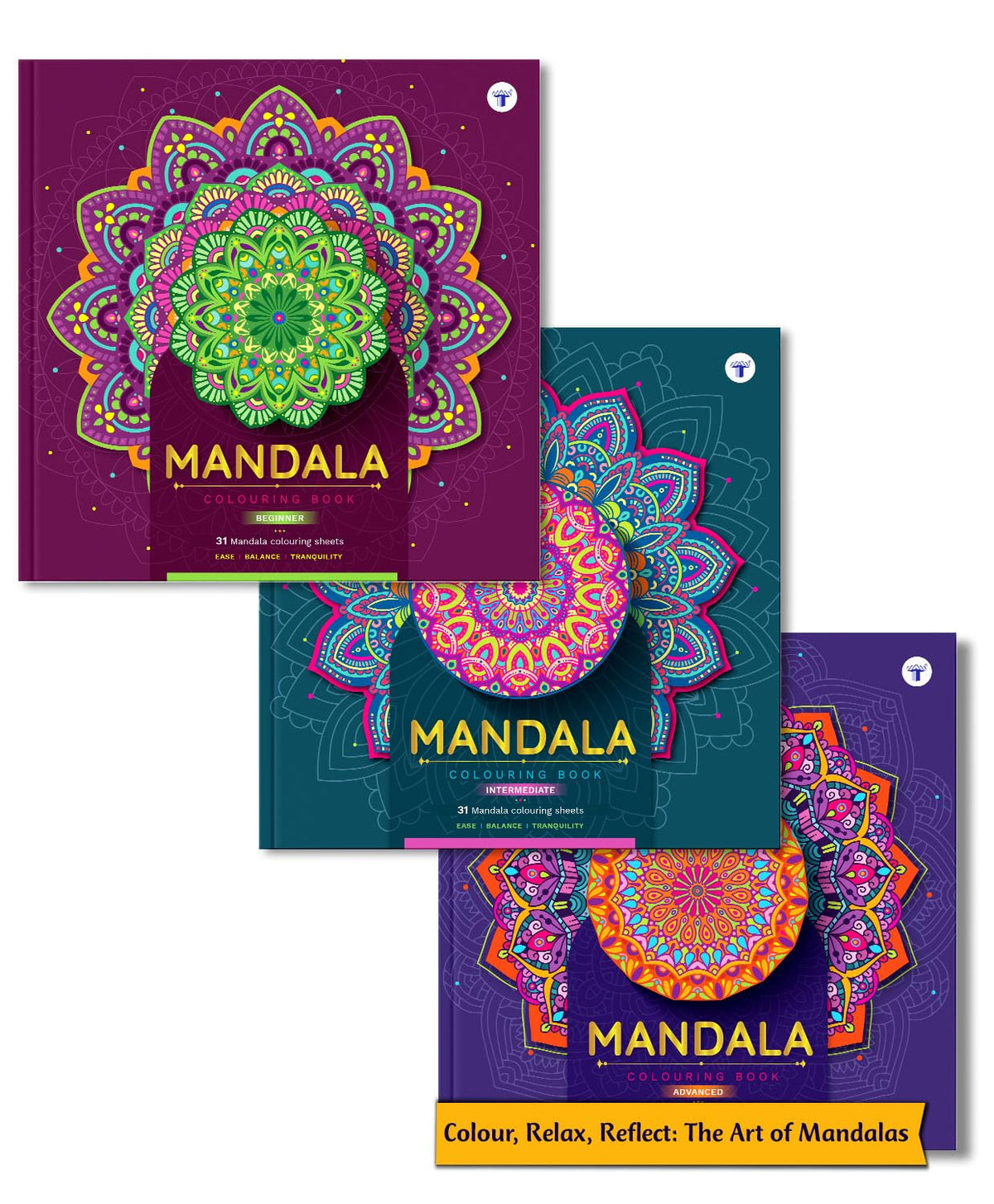 Mandala Colouring Books for Adults & Teens | Relieve Stress & Boost Creativity | 93 Bold & Easy Mandala Designs with DIY Activity Sheet | Coloring reference with QR code | Set of 3
