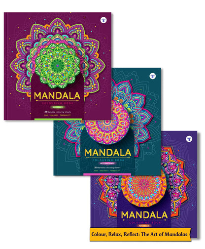 Mandala Colouring Books for Adults & Teens | Relieve Stress & Boost Creativity | 93 Bold & Easy Mandala Designs with DIY Activity Sheet | Coloring reference with QR code | Set of 3