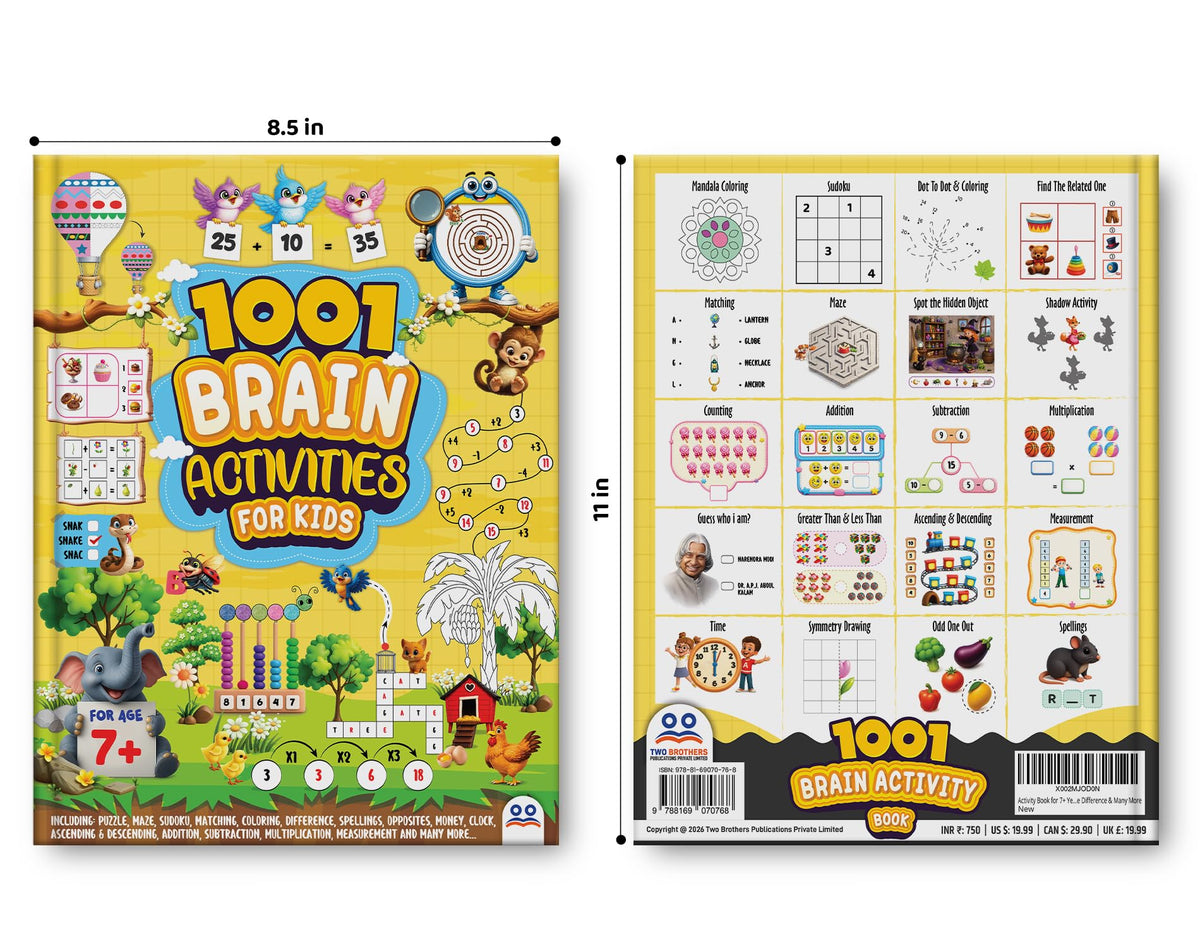 Activity Book for 7 + Year Old | Best Selling 1001 Brain Booster Activity Book for 7 Year Old | Kids Activity Book - Puzzle, Sudoku, Maze, Colouring, Dot To Dot, Matching, Seek & Find, Spot Difference