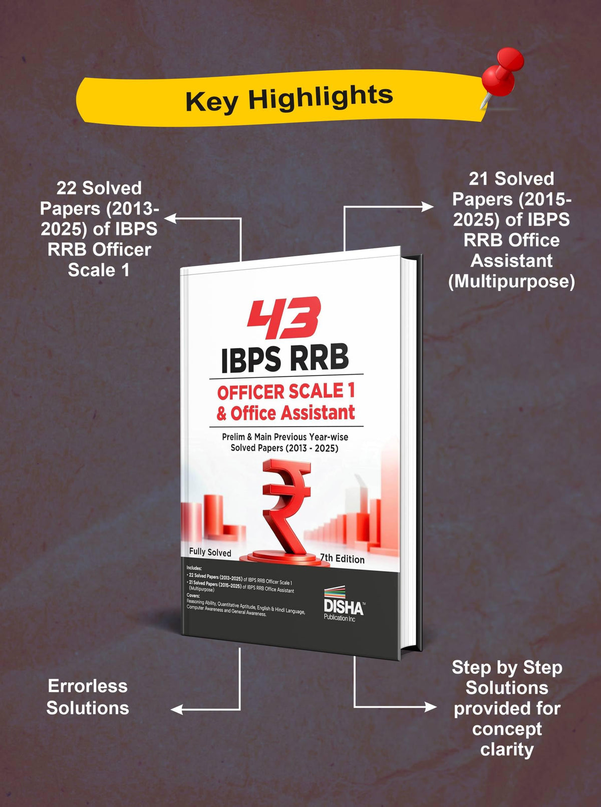 Disha 43 IBPS RRB Officer Scale 1 & Office Assistant Prelim & Main Previous Year-wise Solved Papers (2013 - 2025) 7th Edition | PYQs