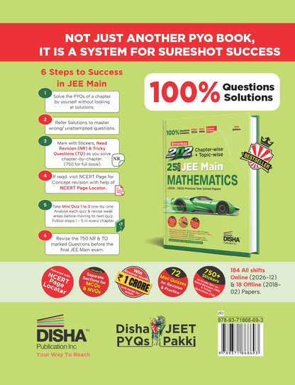Disha Errorless 202 Mathematics Chapter-wise & Topic-wise 25 Year JEE Main Previous Year Solved Papers (2026 - 2002) 10th Edn|100% New Syllabus JEE MAINS PYQ Book with Detailed Solutions |For JEE 2027