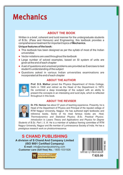 Mechanics for Students of B.Sc (Pass and Hons.) also useful for Engineering Students 2025 - 2026 | Revised Edition | By DS Mathur & Dr. PS Hemne