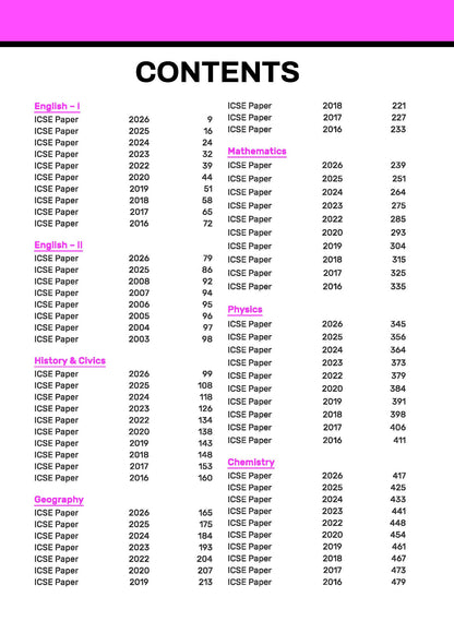 Gurukul by Oswal ICSE 10 Years Solved Papers (Bengali Included) Class 10 Exam 2027 | Yearwise Board Papers 2016–2026 | Physics, Chemistry, Maths, Biology, History & Civics, Geography, Eng I & II Etc.