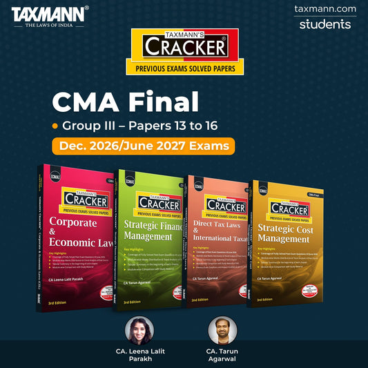 Taxmann's CRACKER COMBO for CMA Final | Dec. 2026/June 2027 Exams | Group III – Papers 13 to 16 | CRACKER Series | CLE, SFM, DIT, and SCM | July 2026 Edition | Set of 4 Books