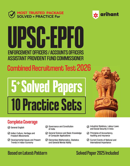 Arihant UPSC EPFO 2026 Study Guide | EO, AO & APFC | 5+ Solved Papers & 10 Practice Sets | Complete Syllabus Coverage | As Per Latest Exam Pattern | 2025 Solved Paper with Detailed Explanations