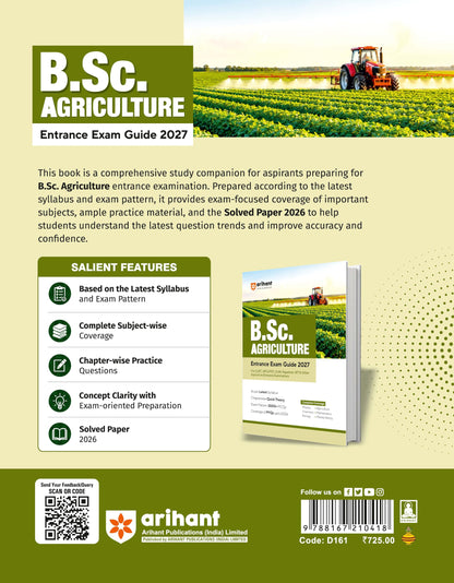 Arihant B.Sc. Agriculture Entrance Exam 2027 | Complete Study Guide for CUET, UPCATET, ICAR,Rajasthan JET & Other Agriculture Entrance Exams | Quick Theory,3000+ MCQs,PYQs up to 2026 & Latest Syllabus