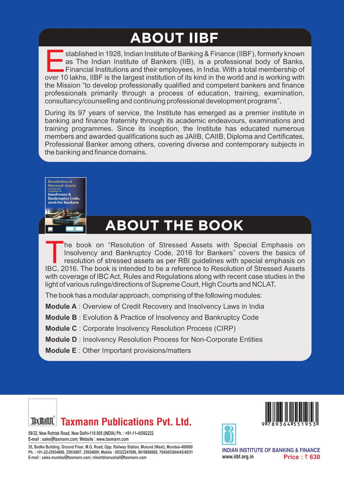 IIBF X Taxmann's Resolution of Stressed Assets with Special Emphasis on Insolvency & Bankruptcy Code 2016 for Bankers – Incorporating Practical Procedures & Structured Learning Tools