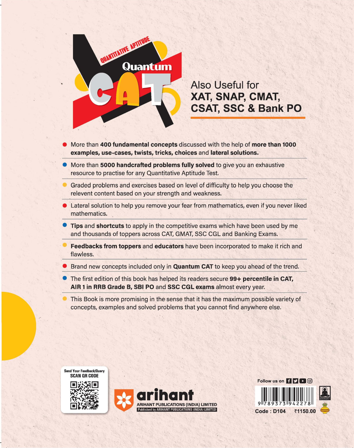 Arihant Quantum CAT Quantitative Aptitude Book | MBA Entrance Exam Preparation Guide | QA Concepts, Practice Questions & Shortcuts | Useful for CAT, ... CSAT, SSC & Bank PO | by Sarvesh K Verma