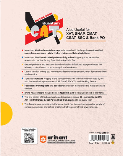 Arihant Quantum CAT Quantitative Aptitude Book | MBA Entrance Exam Preparation Guide | QA Concepts, Practice Questions & Shortcuts | Useful for CAT, ... CSAT, SSC & Bank PO | by Sarvesh K Verma