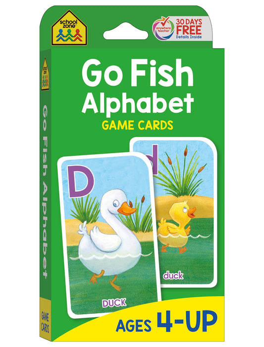 School Zone Go Fish Alphabet Game Cards: Preschool, Kindergarten, 1st Grade, ABC's, Matching, Uppercase and Lowercase Letters, Word-Picture Recognition, Animals, Ages 4+, Packaging May Vary 