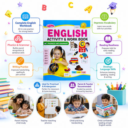 AP SINHA English Activity & Work Book, Phonics and Grammar, Ages 3-6 Years (Prince Series)