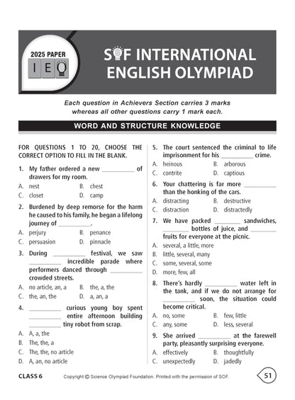 MTG International English Olympiad (IEO) Workbook Class 6 - Chapter-wise MCQs with Achievers Section - SOF Olympiad Books For 2026-27 Exam