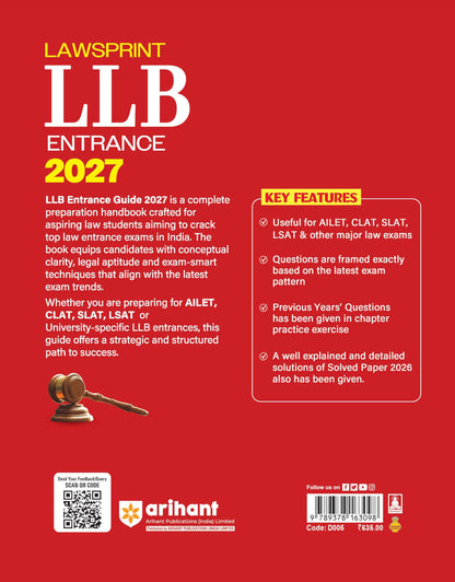 Arihant LLB Entrance 2027 LAWSPRINT | Highly Useful for NLU, NLSIU, RMNLU, MNLU,DU, IPU, BHU and Other National Law University | English Medium