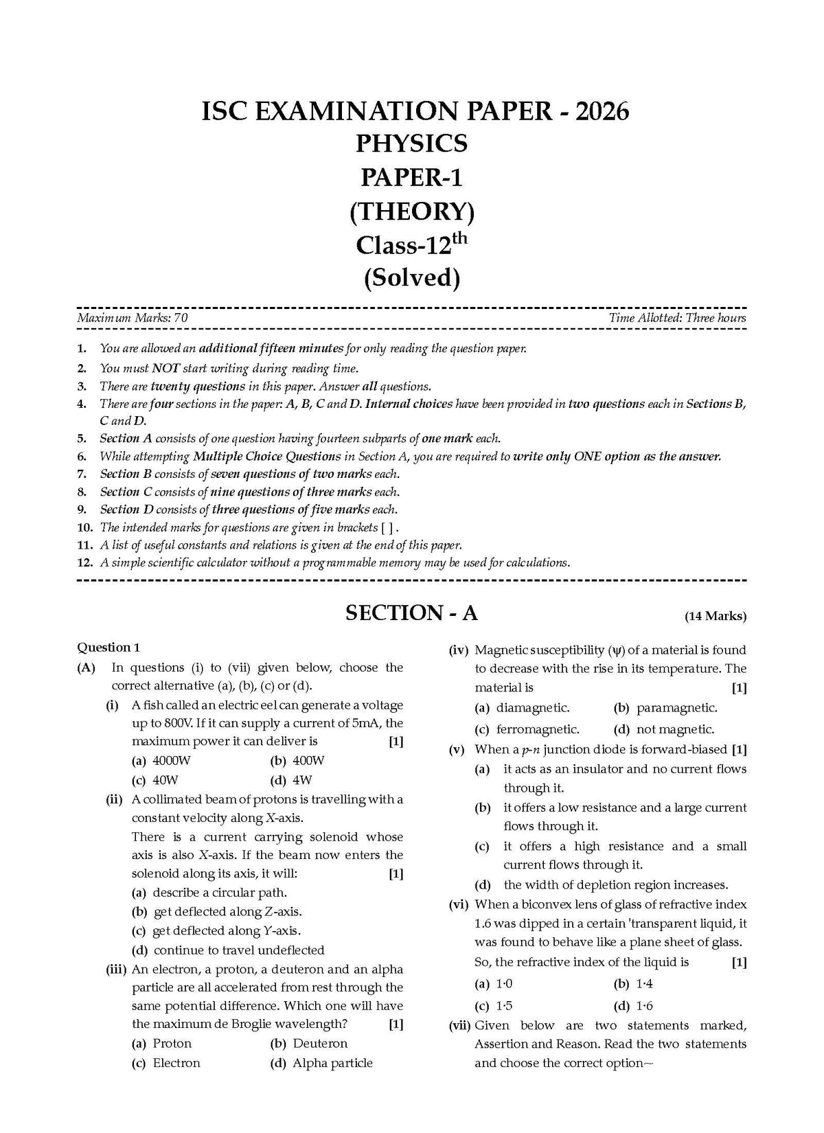 Oswaal Class 12 ISC Physics Question Bank (2017–2026) | Chapter-wise & Topic-wise with Competency Based Questions | For 2027 Exam | With Solved 2026 Board Paper | Self-Assessment Papers