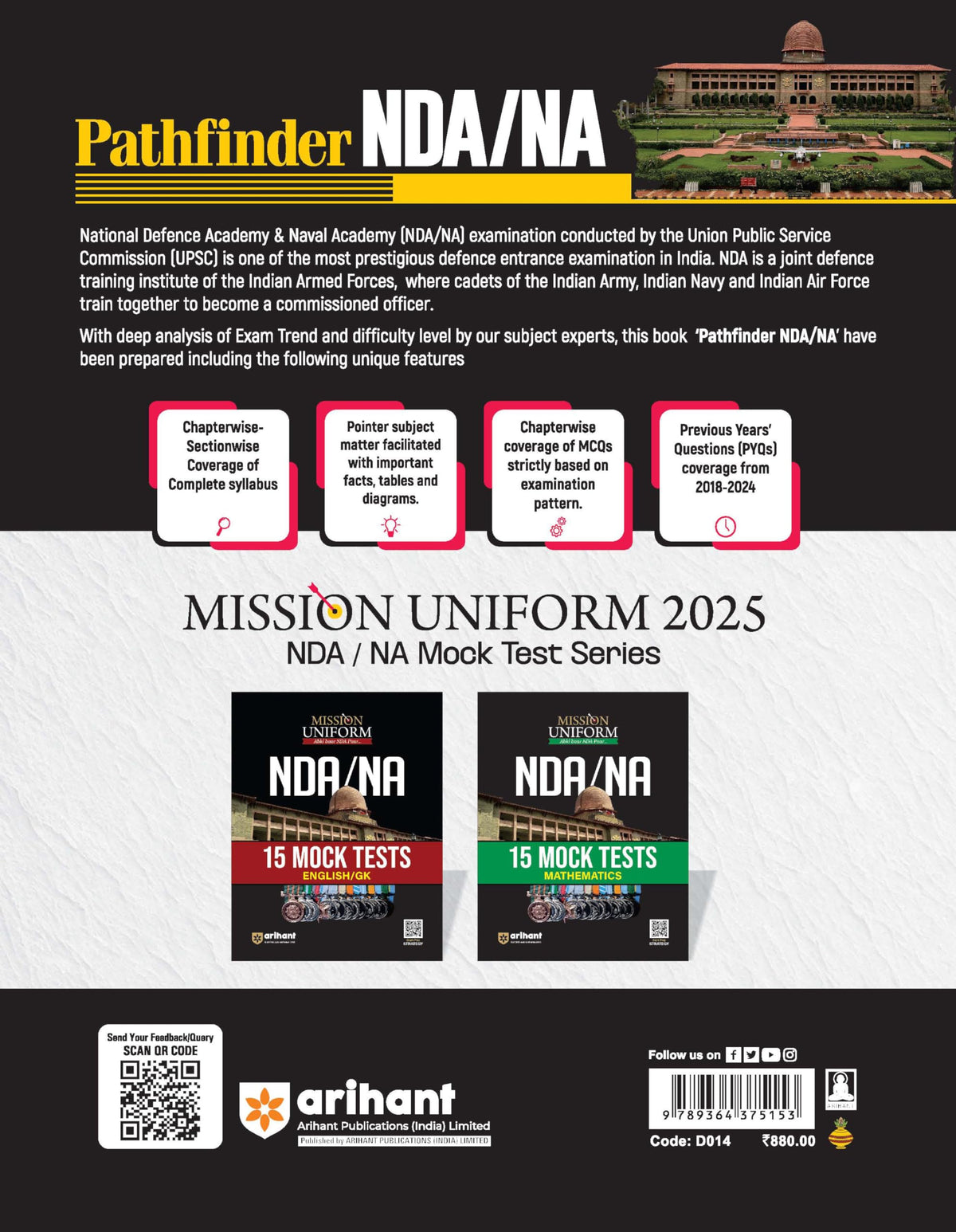 Arihant Pathfinder NDA/NA Entrance Exam Book 2025 | National Defence & Naval Academy | 8000+ MCQs, PYQs & Complete Study Notes | Latest Edition for NDA Written Exam Preparation | English Medium