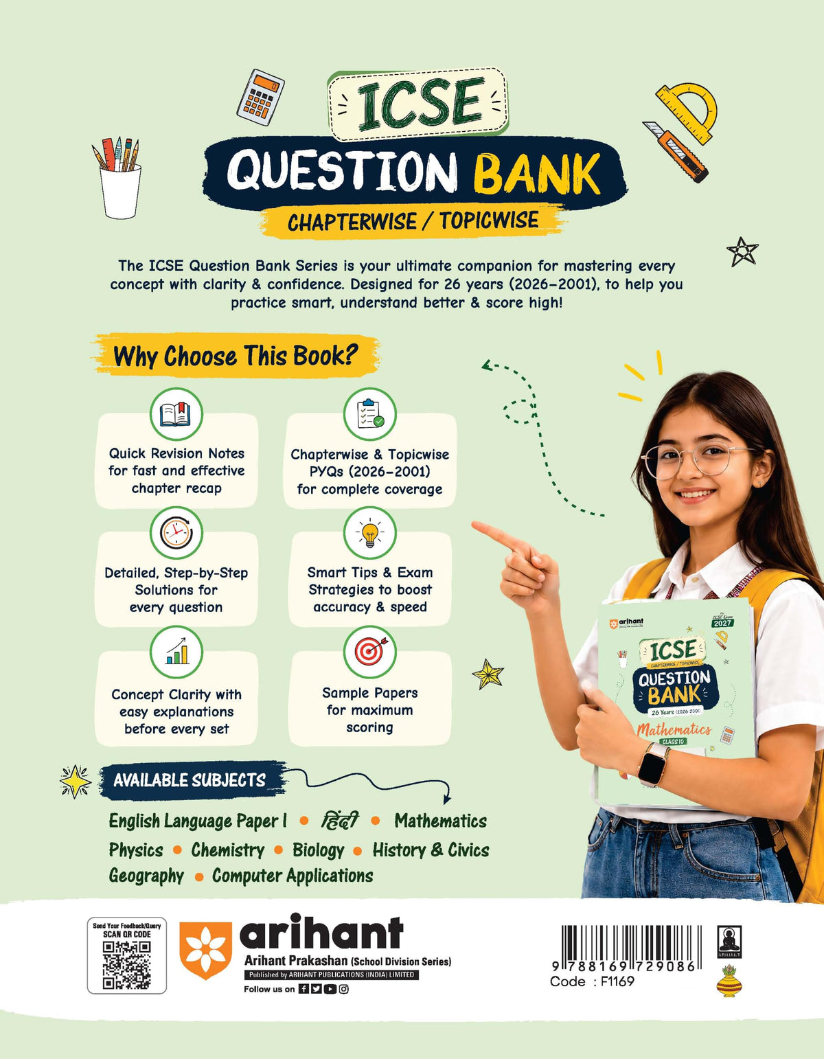 Arihant ICSE Question Bank Class 10 Mathematics For Board Exam 2027 | 26 Years Chapterwise & Topicwise PYQs (2026–2001) with Detailed Step-by-Step Solutions, Examiner's Comments,Tips & 3 Sample Papers