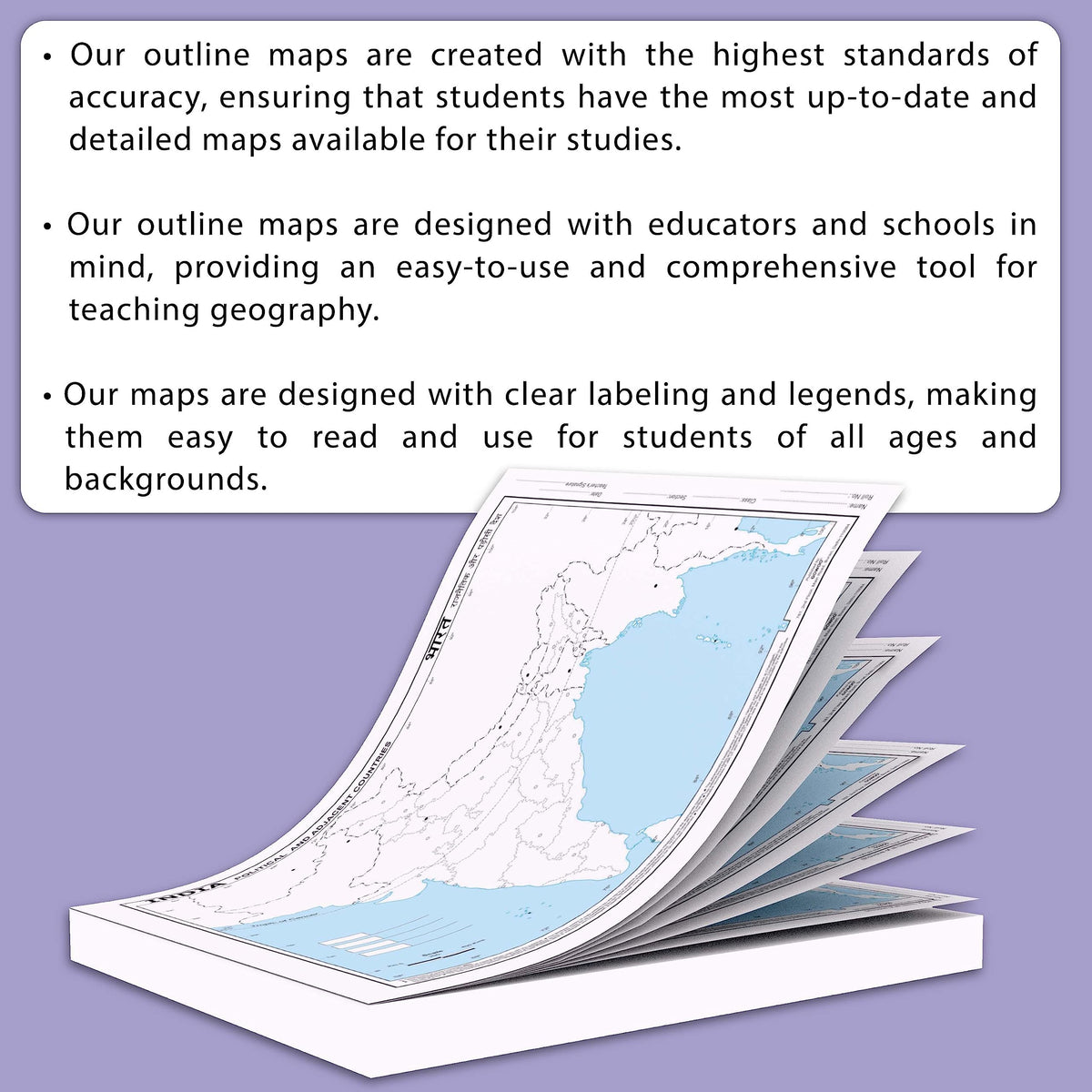 SMALL - 100 INDIA POLITICAL OUTLINE MAP FOR SCHOOL | 100 Tear-Out Sheets for Mapping and Charting Practice