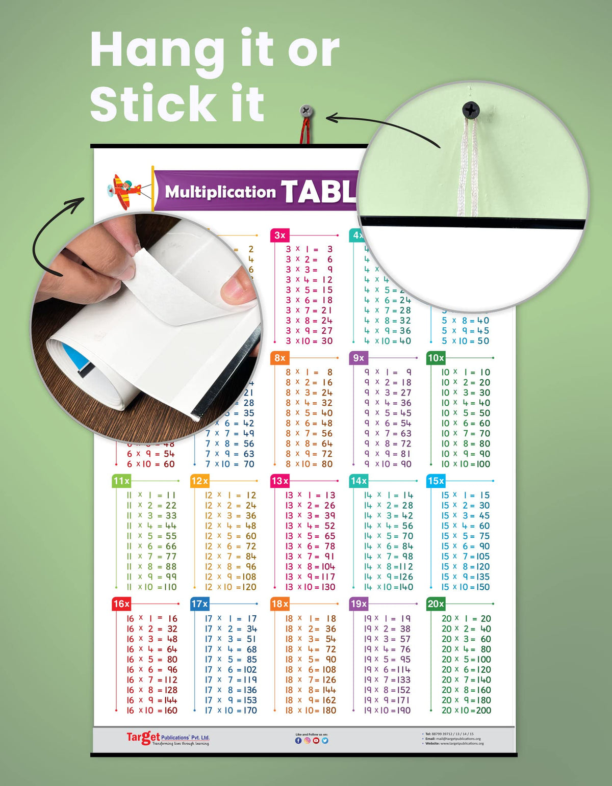 Multiplication Tables Chart 1 to 20 for Kids Age 5+ Years (72 x 49.5 cm) | Maths Tables Educational Poster | Laminated, Water Resistant Wall Chart for School, Home & Classroom Learning