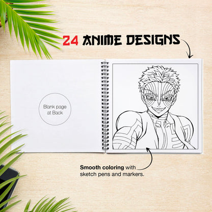 The Crafthives Anime Coloring Book Volume 2 | 24 Detailed Anime Designs with 24 Sketch Pens | Smooth Thick Pages | Spiral Bound Hard Cover Coloring Book for Kids Teens Adults