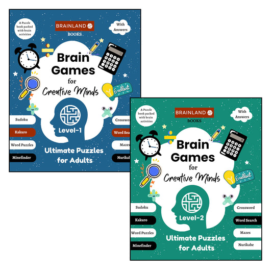Brain Games for Creative Minds - Ultimate Puzzles for Adults - Level-1 & 2 - Sudoku, Kakuro, Crosswords, Word Search, Mazes, Logic & Number Games, Mind Relaxing Games for Adults
