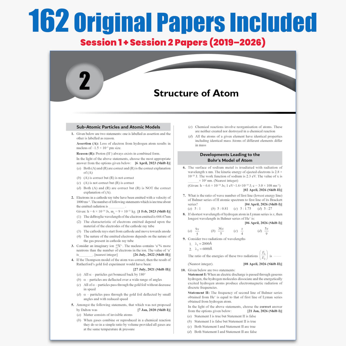PW JEE Main 8 Years (2019 - 2026) PYQs Chemistry Chapterwise and Topicwise | All 162 Sets Previous Years Solved Papers For JEE Main 2027 Exams | Concentrate on Relevance