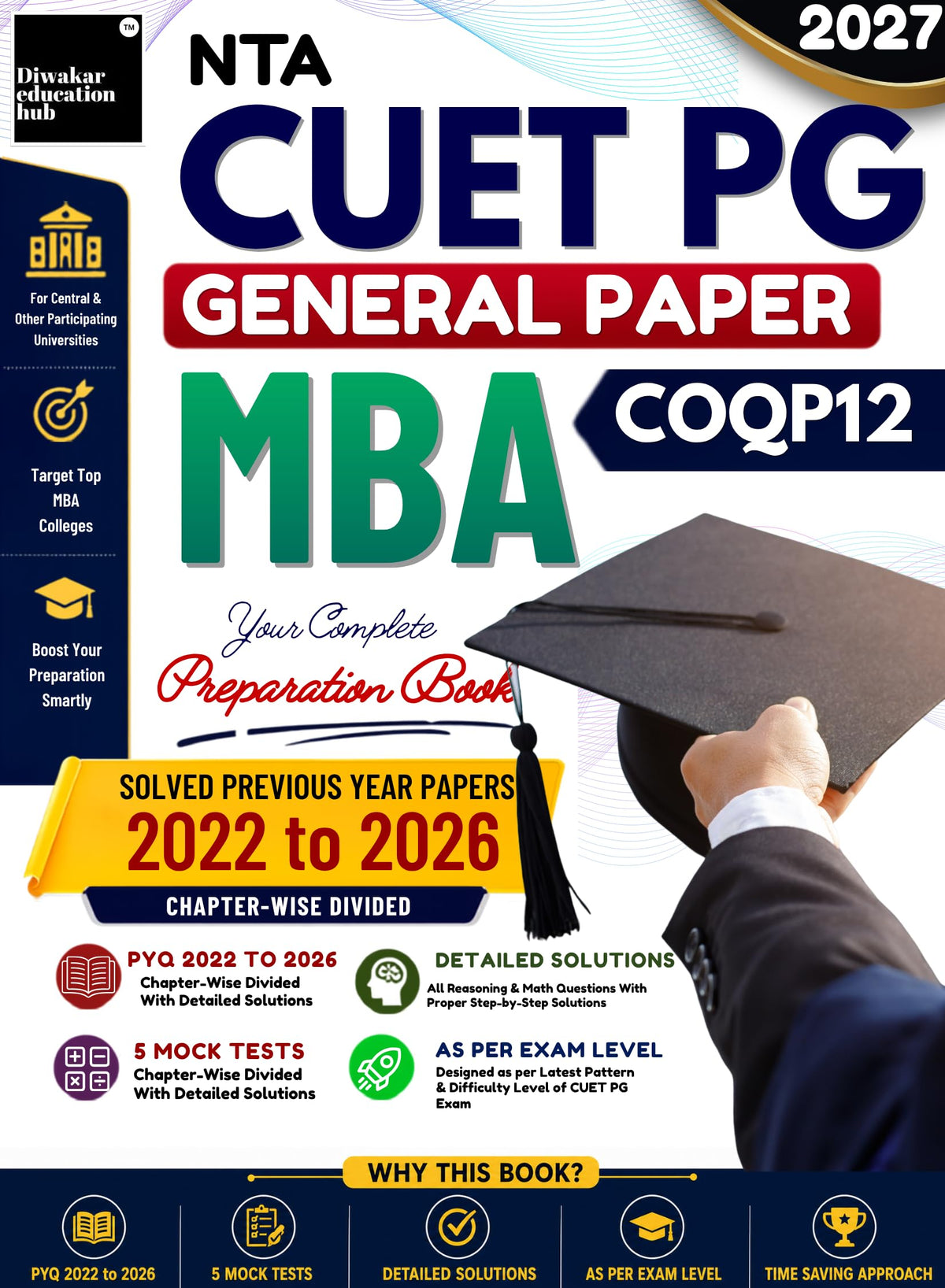 CUET PG General Paper MBA COQP12 book 2027 Solved Previous Year Paper 2022 to 2026 With 5 Full Length Mock Test Exam Level