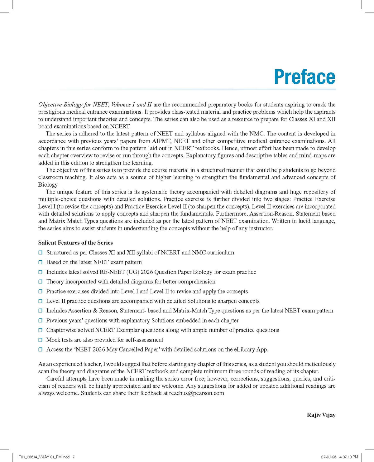 Pearson Objective Biology for NEET - Vol - II 2027 | Includes 2026 NEET cancelled paper & re exam paper | 9500 + MCQs| 2 mock test paper|NEET and NCERT curriculum