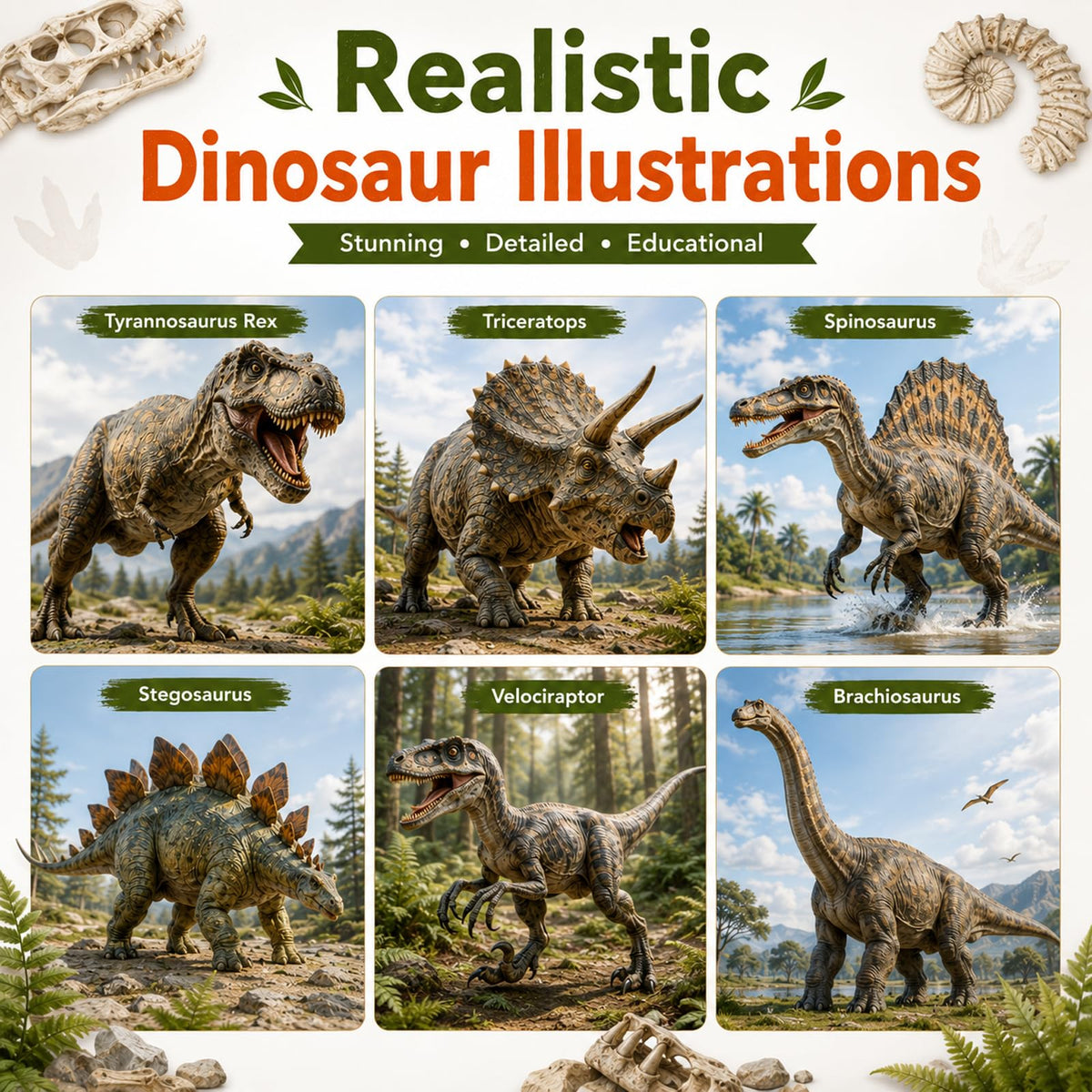 101 Dinosaurs – Illustrated Encyclopedia for Kids Ages 7–10 | Realistic Images, Fun Facts & Scientific Information | Visual Learning Book for Curious Young Minds