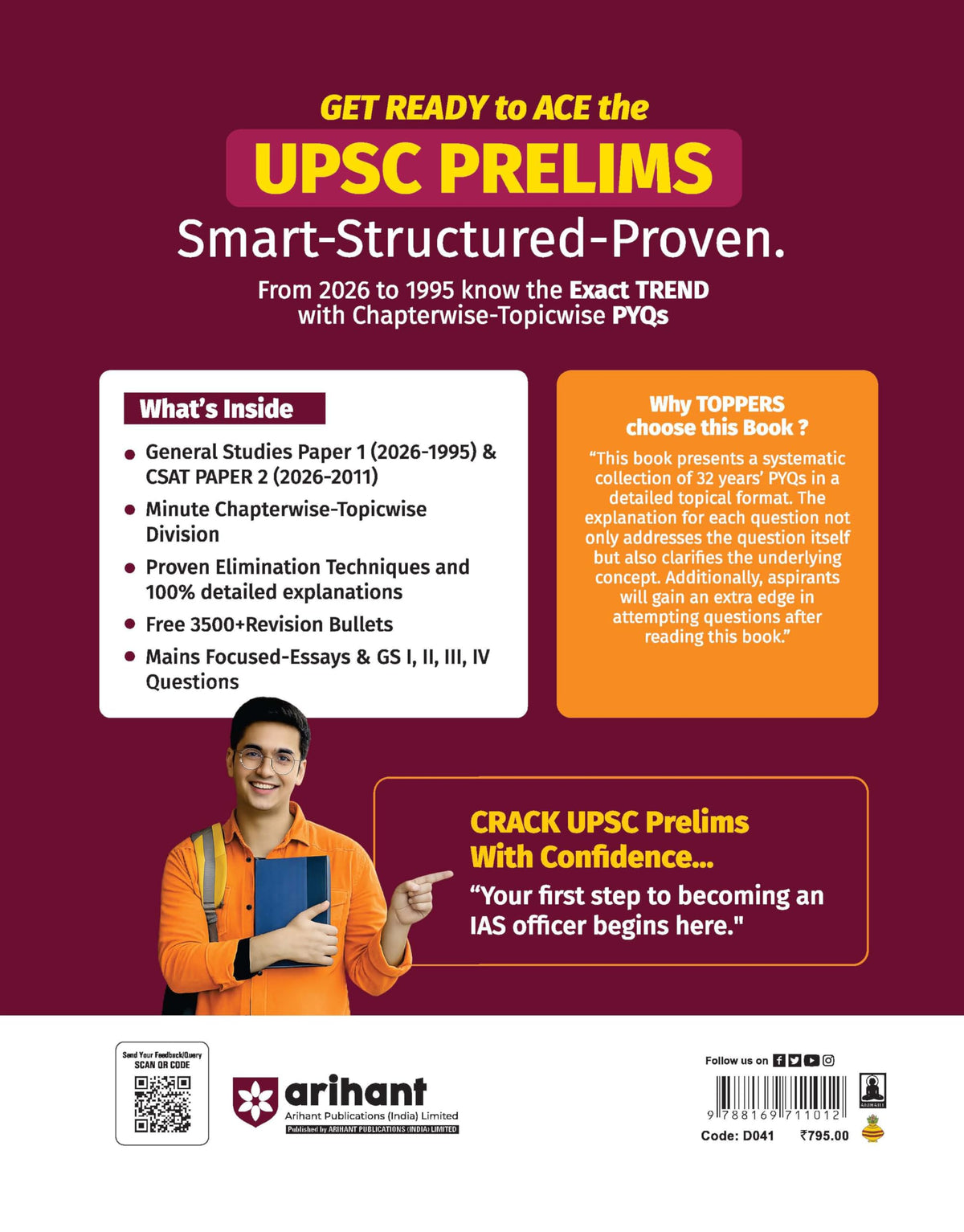 Arihant UPSC IAS Prelims 32 Years' Solved Papers (1995–2026) | GS Paper I & CSAT Paper II | Chapterwise, Topicwise & Paperwise Previous Year Questions with Detailed Solutions | English Medium