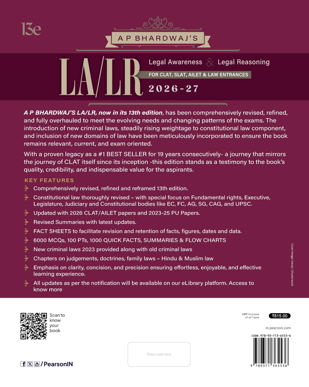 Pearson Complete CLAT Manual + 16 Solved Papers CLAT & AILET 2019–2026 + Legal Awareness & Reasoning + Legal Aptitude Workbook 2026–27 | For CLAT, ... Law Entrances | PYQs, 6000+ MCQs & Mock Tests